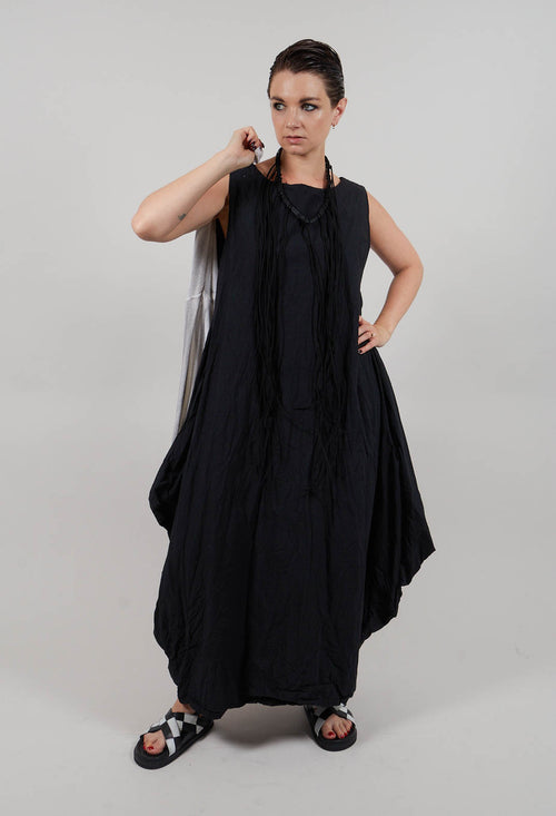 Flared Dress in Crumpled Cotton Black