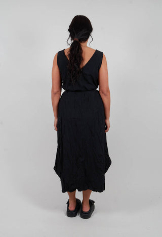 Flared Dress in Crumpled Cotton Black