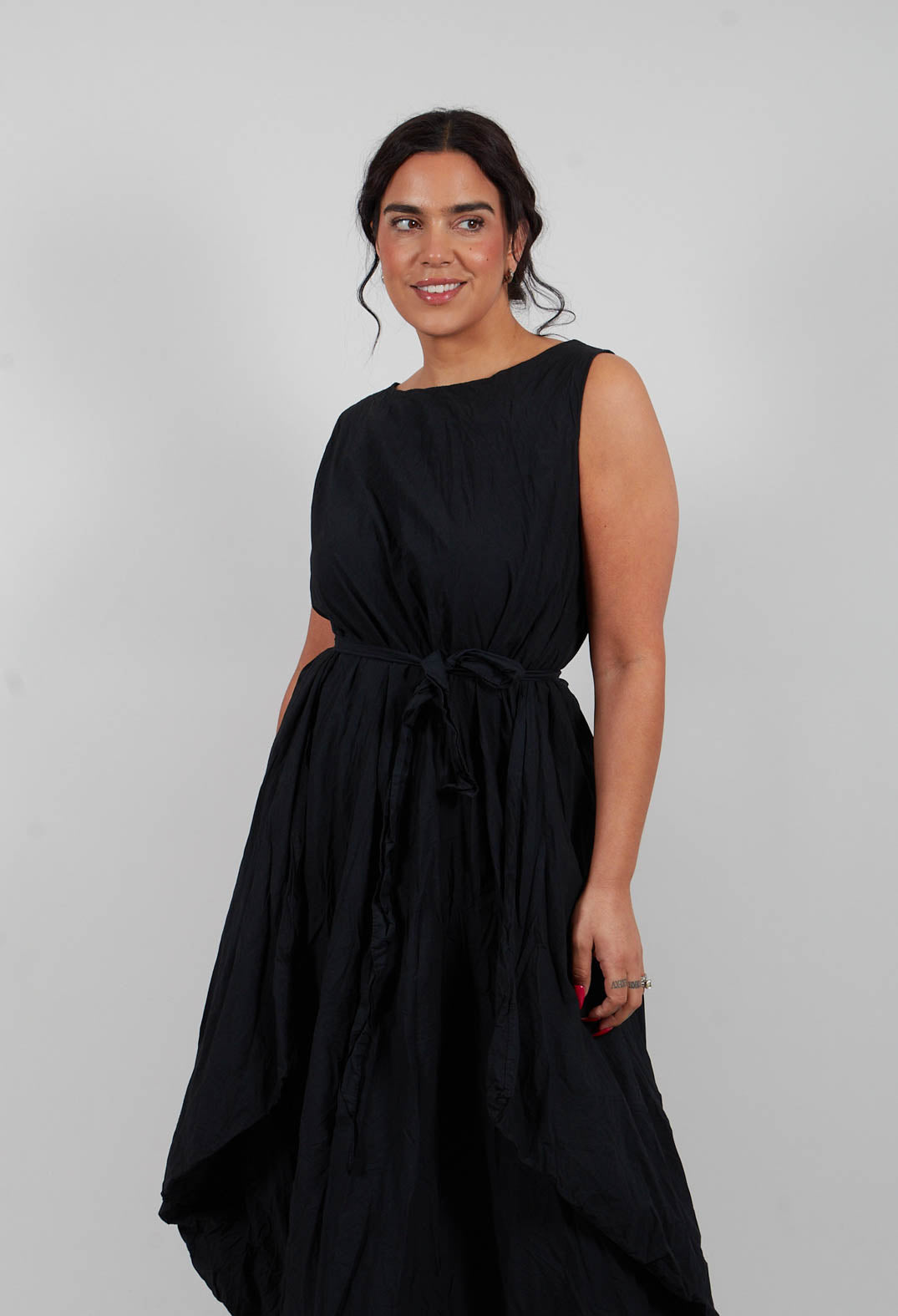 Flared Dress in Crumpled Cotton Black