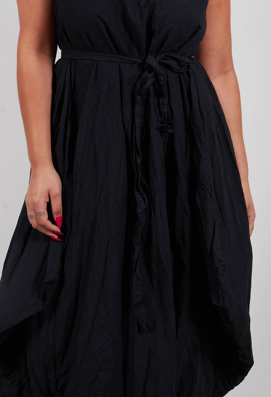 Flared Dress in Crumpled Cotton Black