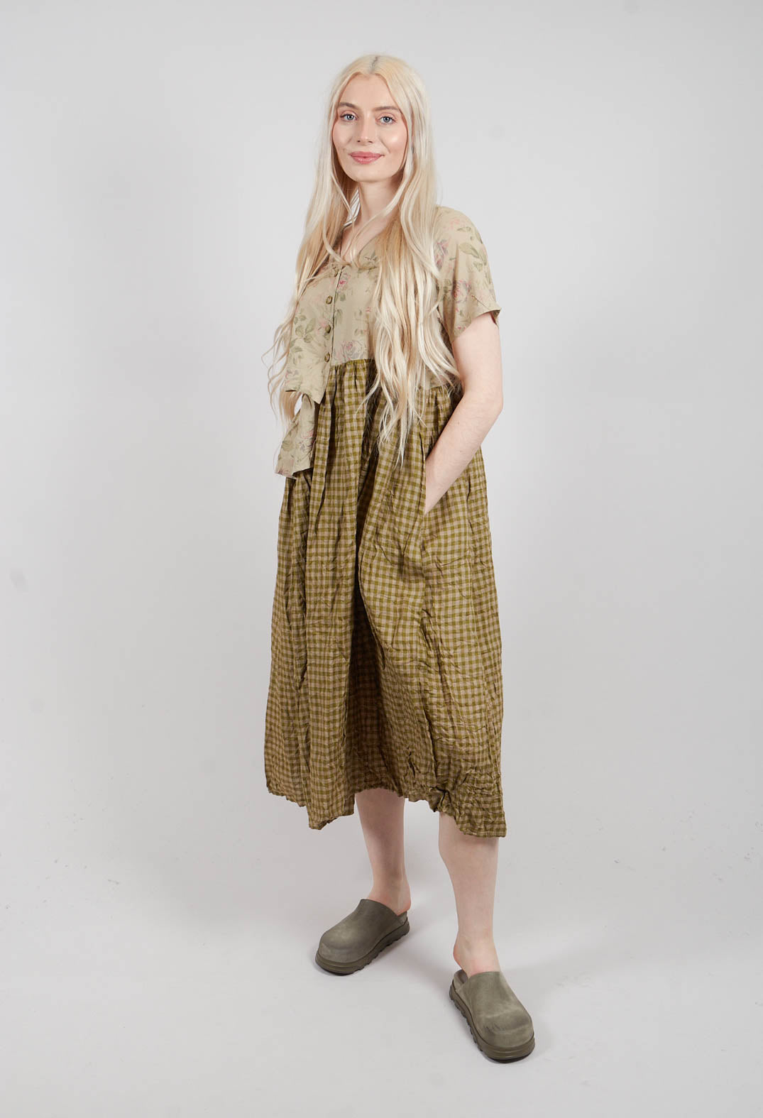 Rina Dress in Vichy Vert