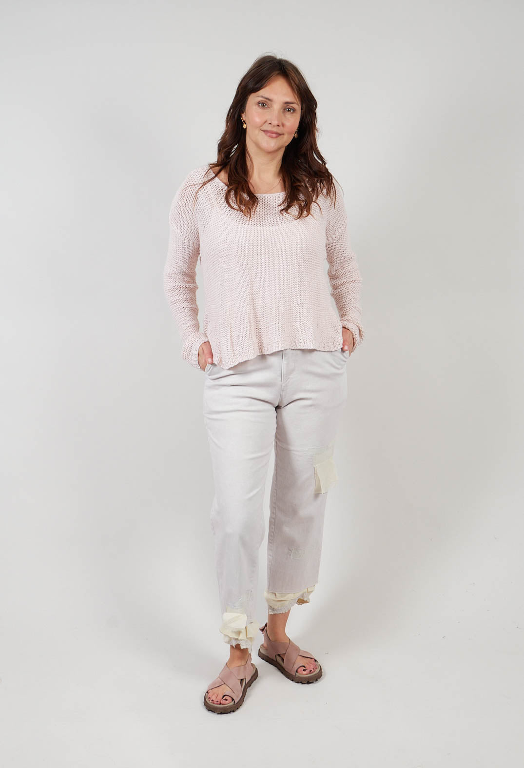 Lace Hem Trouser in Pink