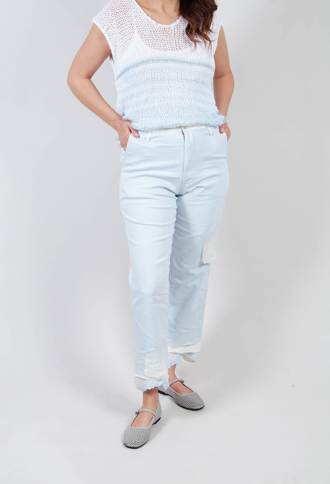 Lace Hem Trouser in Grey