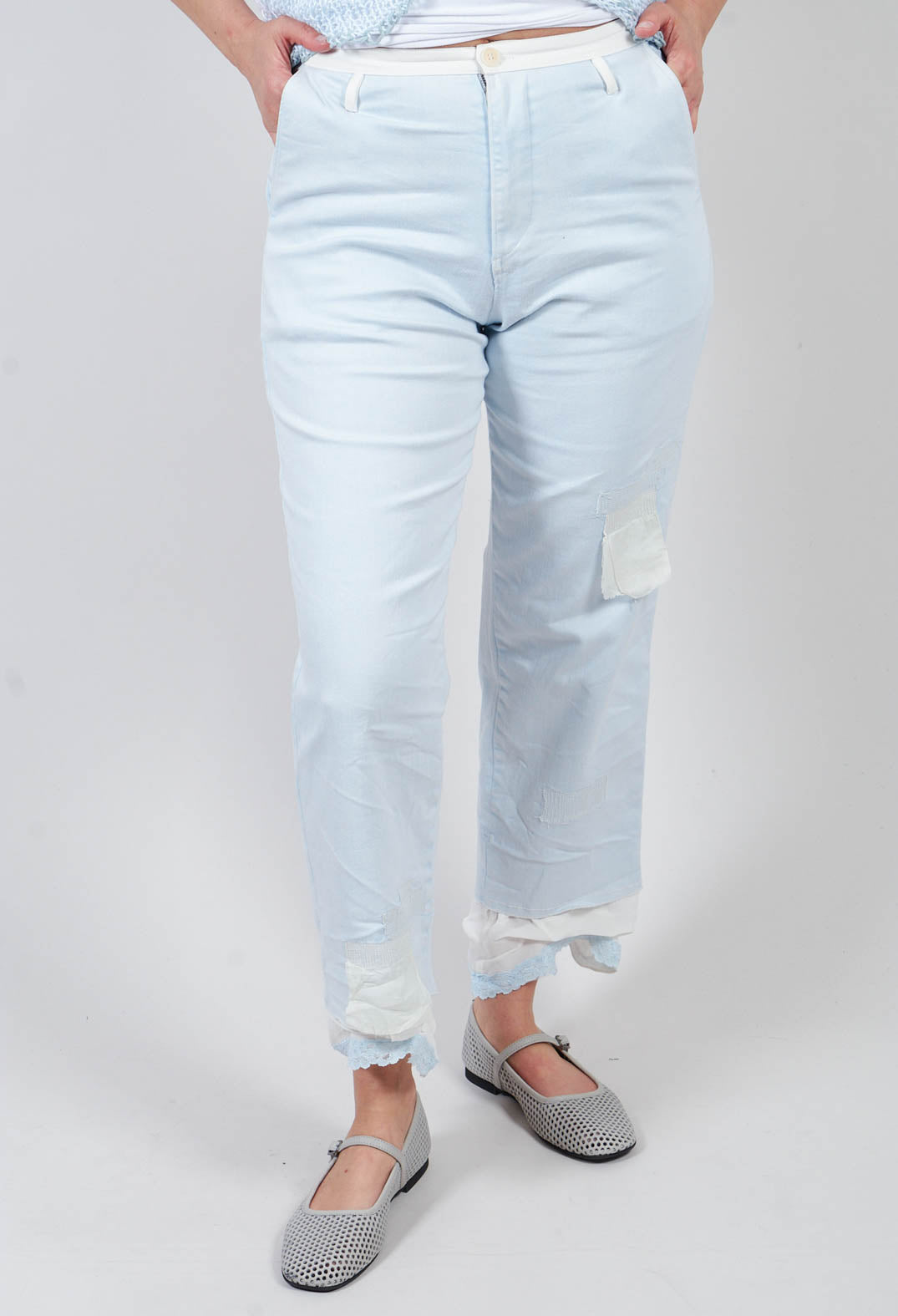 Lace Hem Trouser in Grey