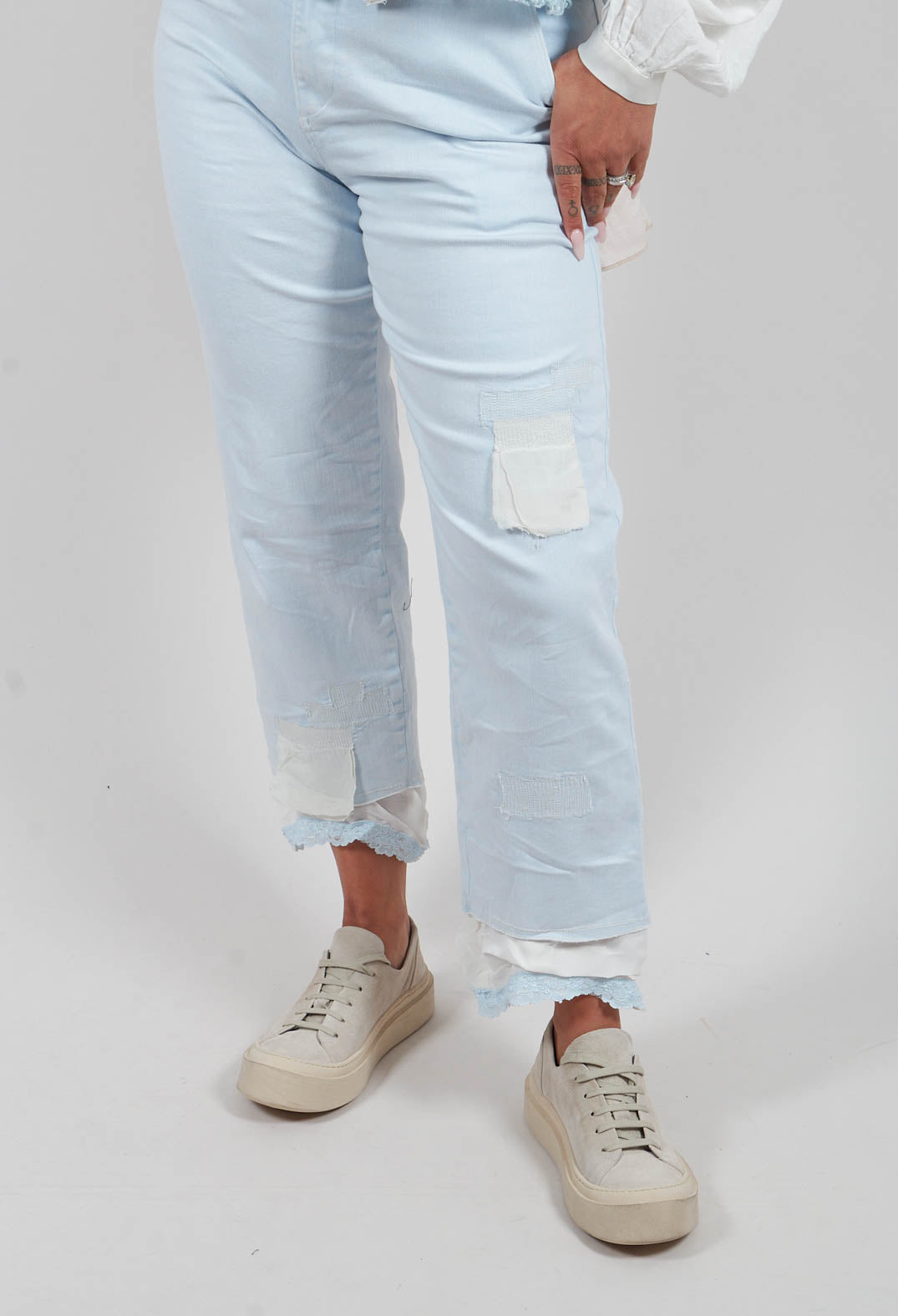Lace Hem Trouser in Grey