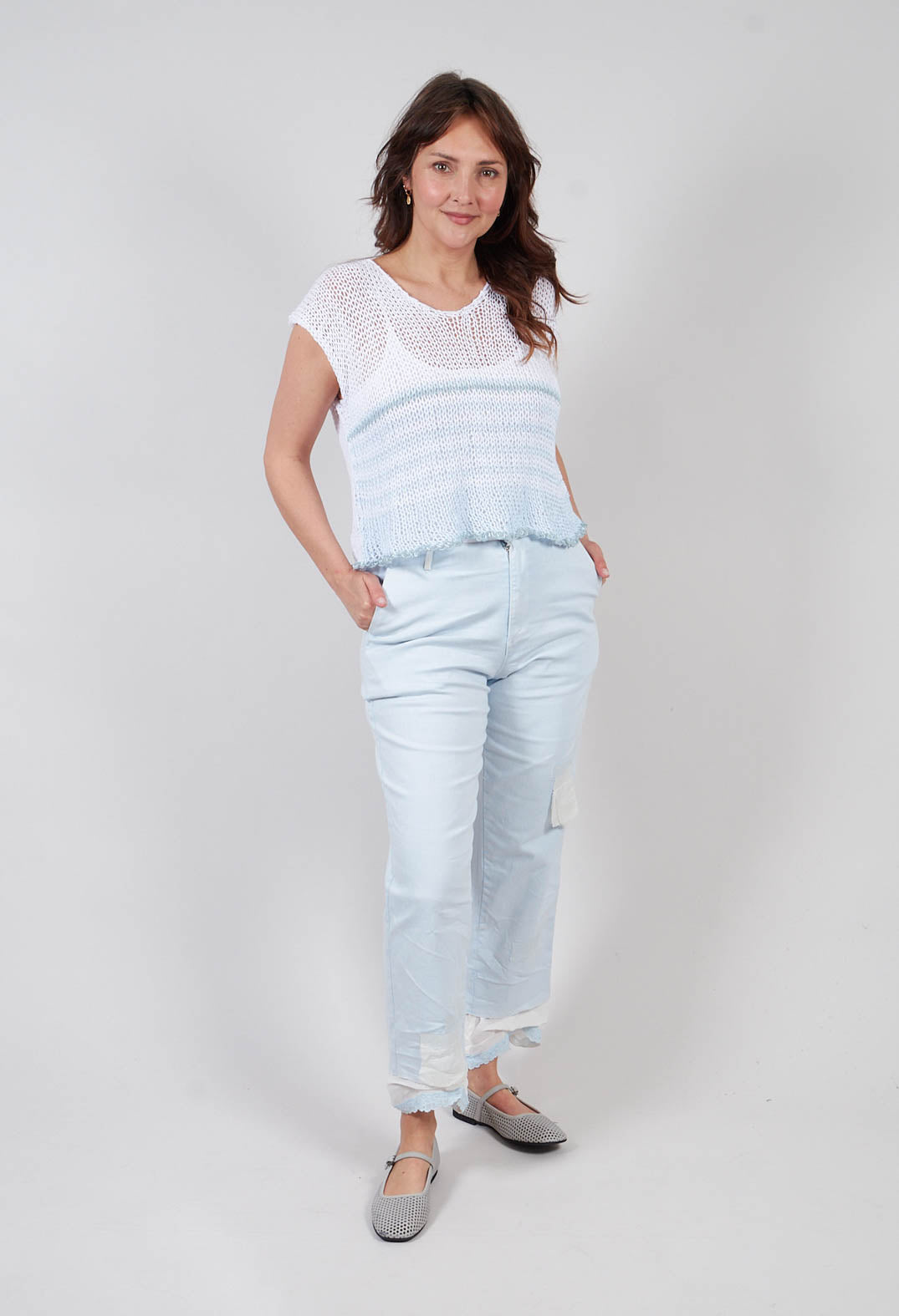 Lace Hem Trouser in Grey