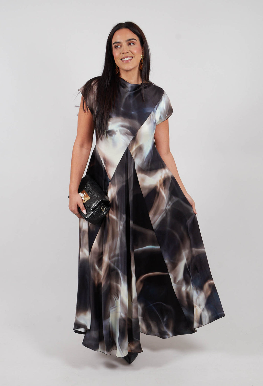 Core Dress in Black Beige Colourful
