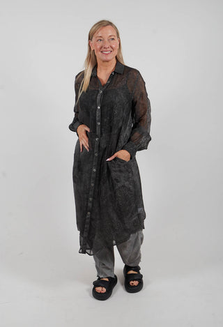 Longline Blouse in Ash Grey Print