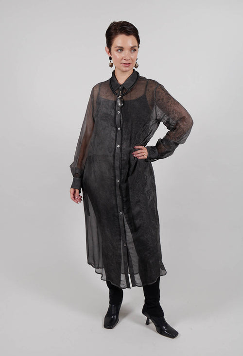 Longline Blouse in Ash Grey Print