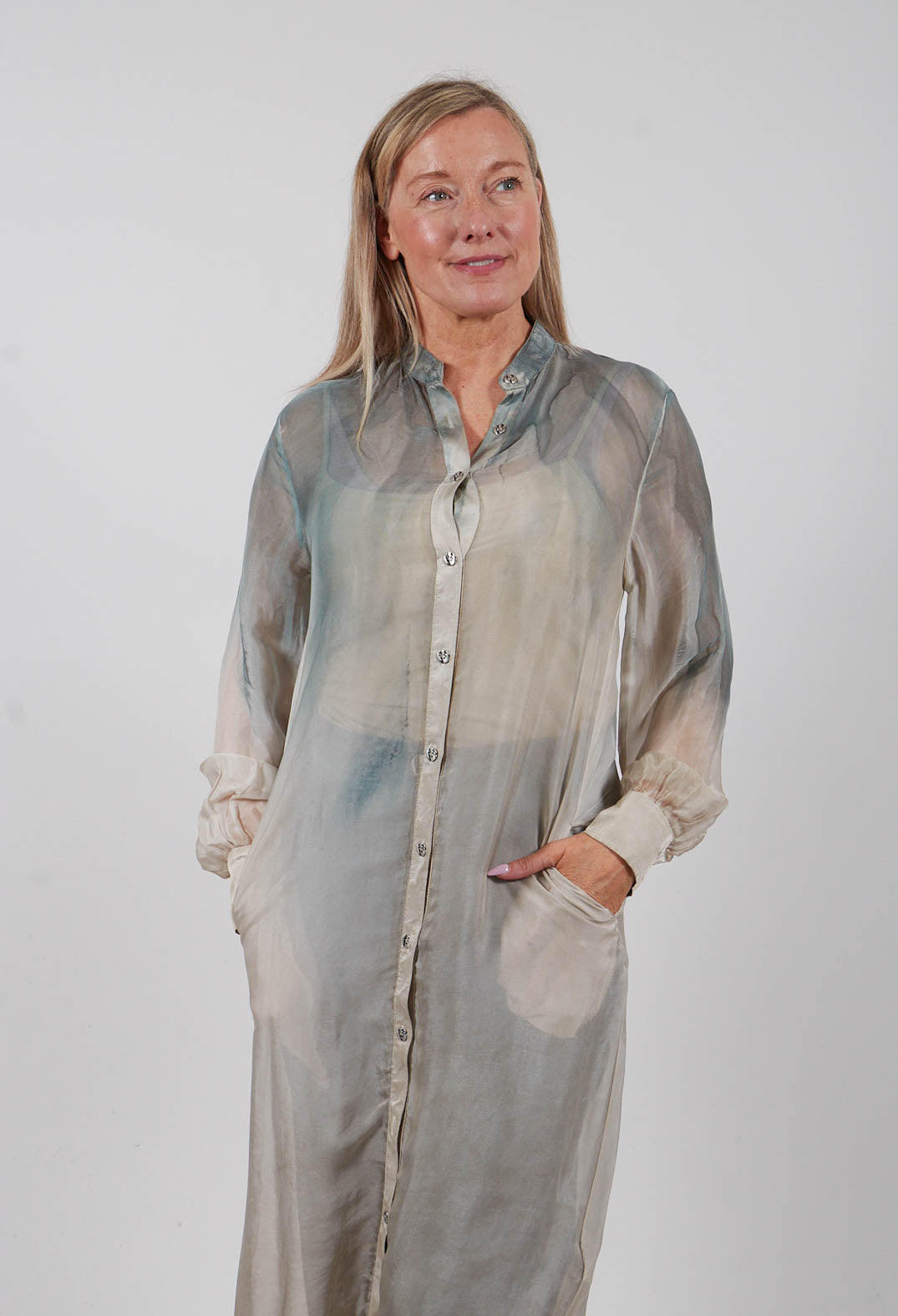 Semi Sheer Shirt in Tiffany Marine