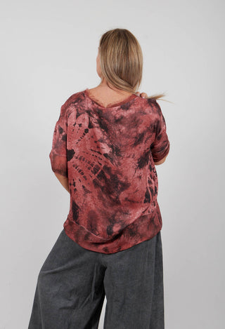 Boxy Over Printed T-Shirt in Red Ochre Print