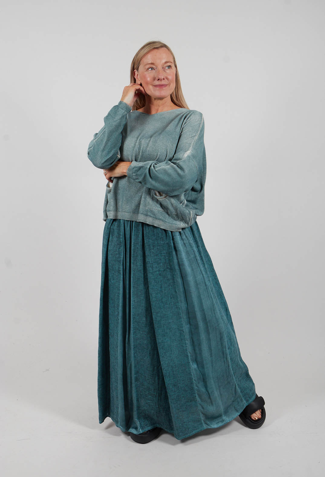 Linen Skirt in Tiffany Marine