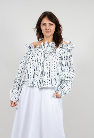 Bardot Style Top in Micro Fantasia Blanc