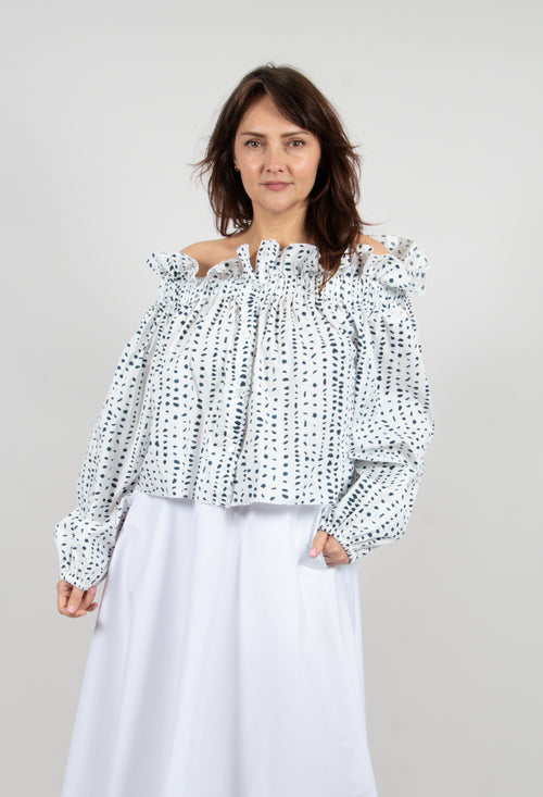 Bardot Style Top in Micro Fantasia Blanc