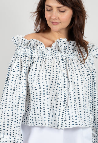Bardot Style Top in Micro Fantasia Blanc
