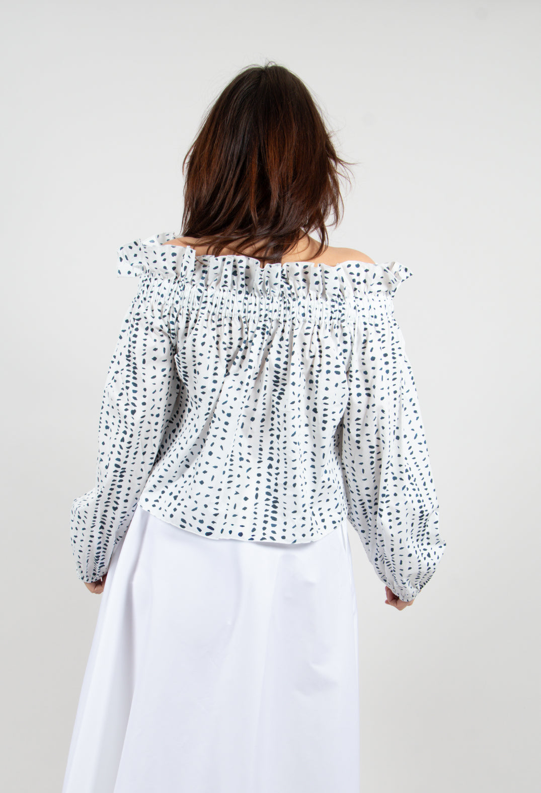 Bardot Style Top in Micro Fantasia Blanc