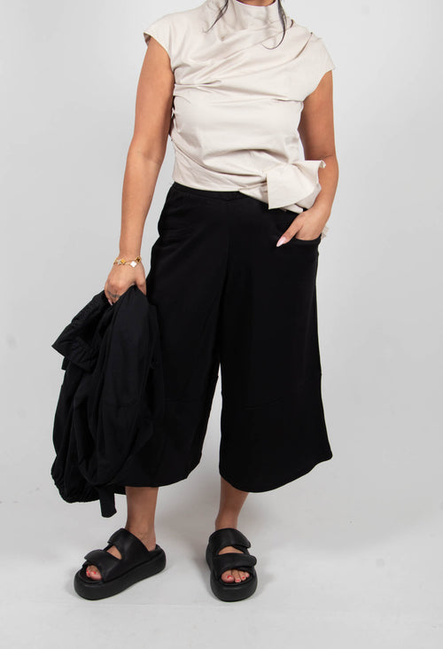 Cropped Wide Leg Jogger in Black