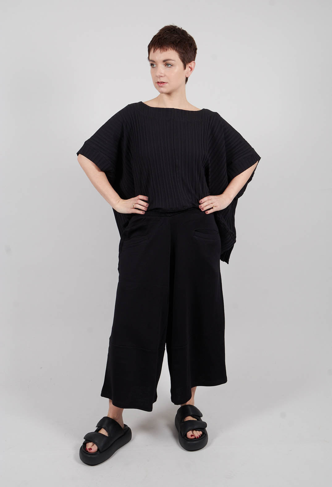 Cropped Wide Leg Jogger in Black