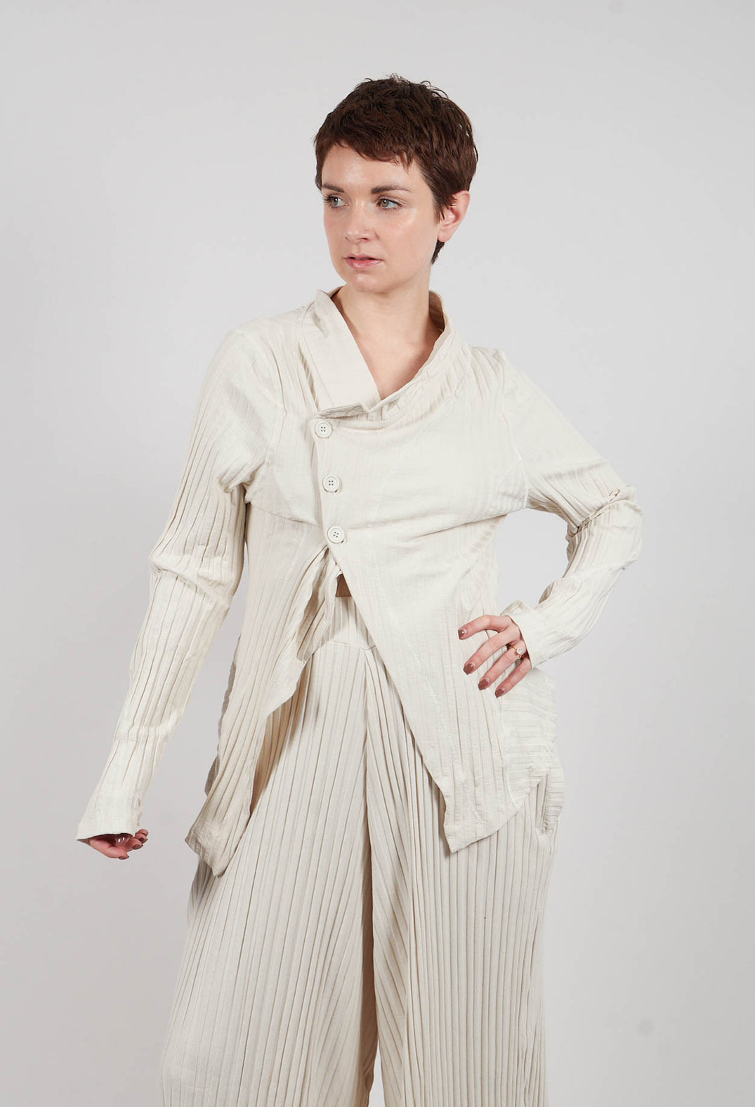 Three Button Jacket in Greige