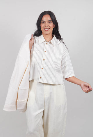 Cropped Shirt in Off White Stripe