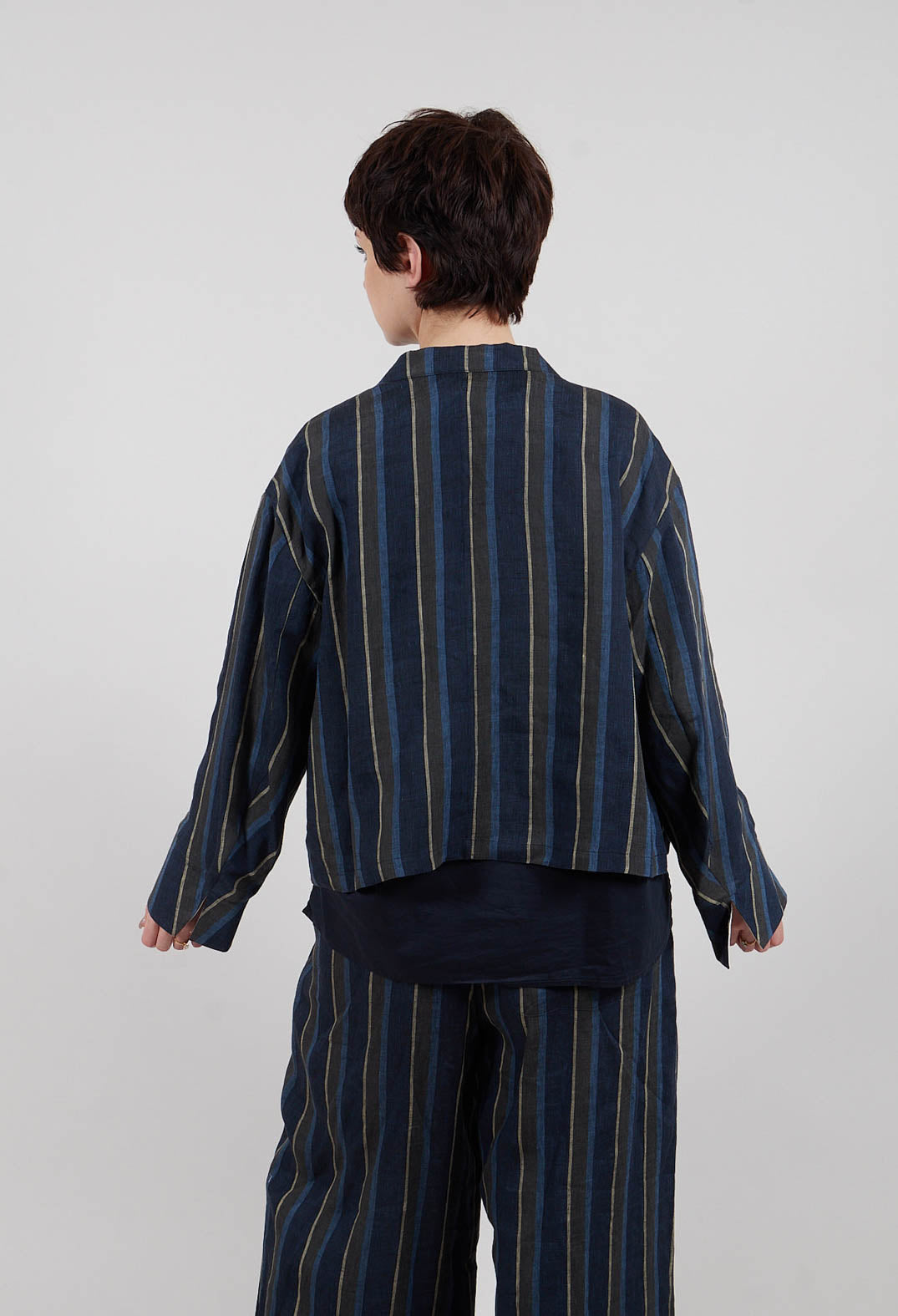 Open Neck Shirt in Navy Stripe
