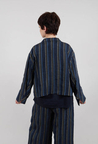 Open Neck Shirt in Navy Stripe