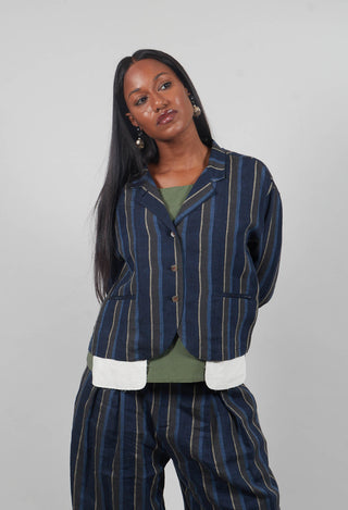 Open Neck Shirt in Navy Stripe