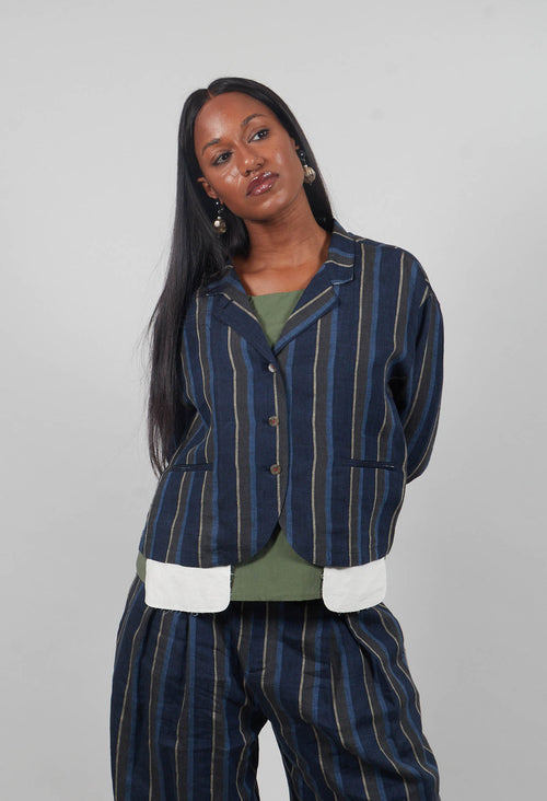 Open Neck Shirt in Navy Stripe