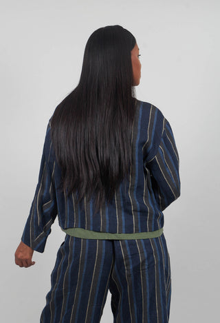Open Neck Shirt in Navy Stripe