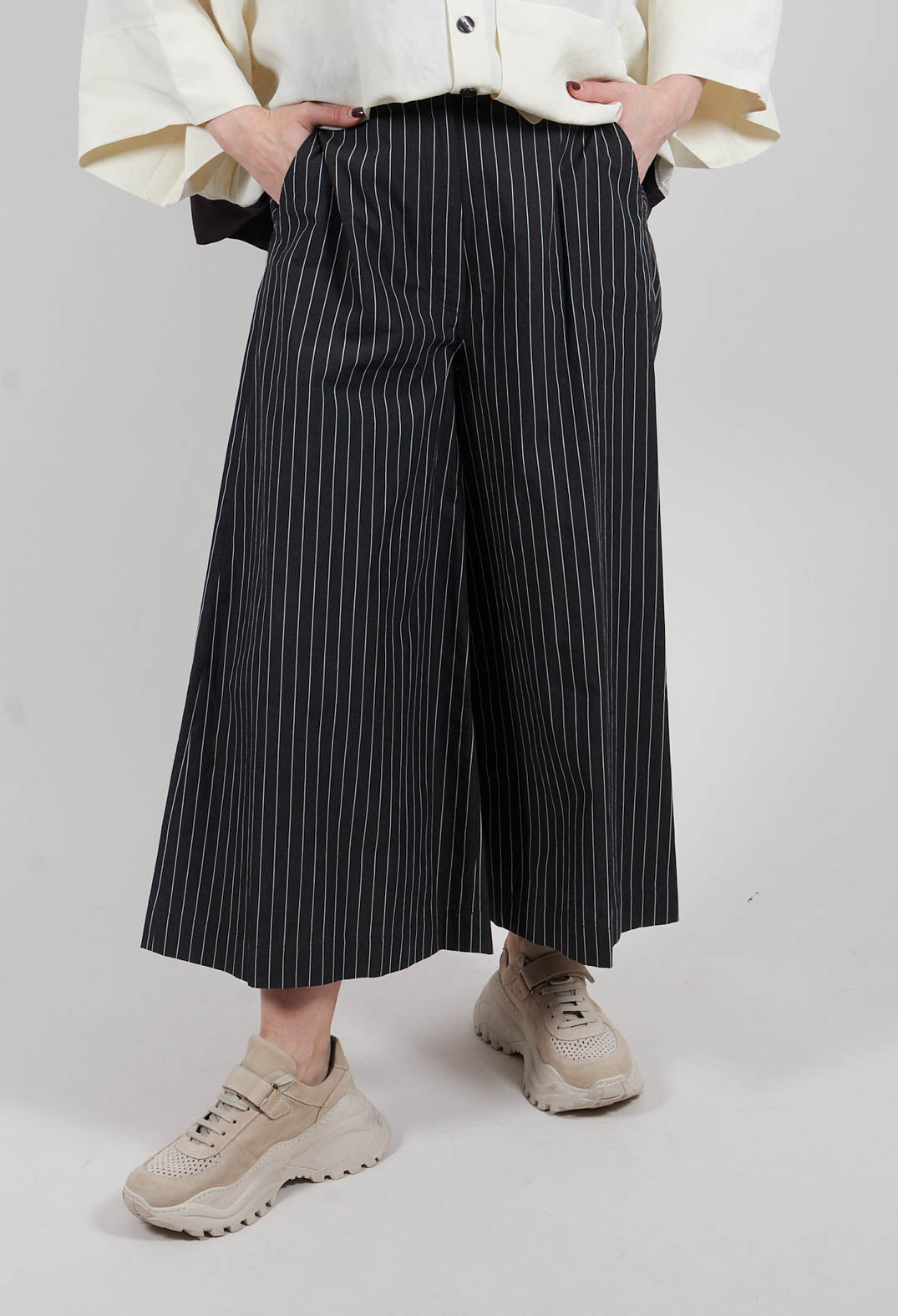 Fine Pinstripe Trousers in Black Stripe