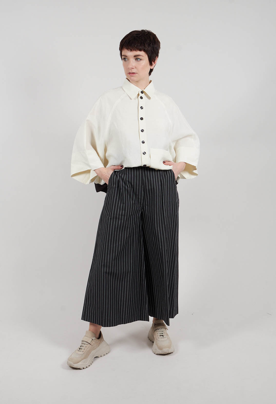 Fine Pinstripe Trousers in Black Stripe
