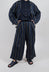 Wide Leg Turn-Up Trouser in Navy Stripe