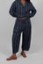 Wide Leg Turn-Up Trouser in Navy Stripe
