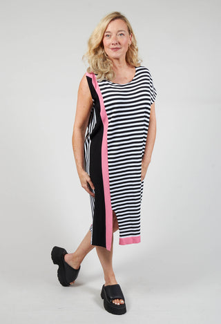 Colour Block Jumper Dress in Black and Pink Stripe