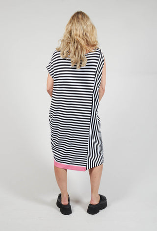 Colour Block Jumper Dress in Black and Pink Stripe