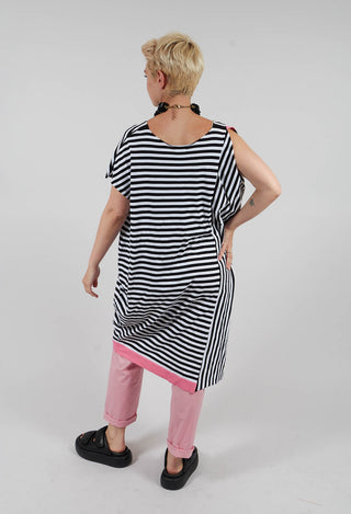 Colour Block Jumper Dress in Black and Pink Stripe