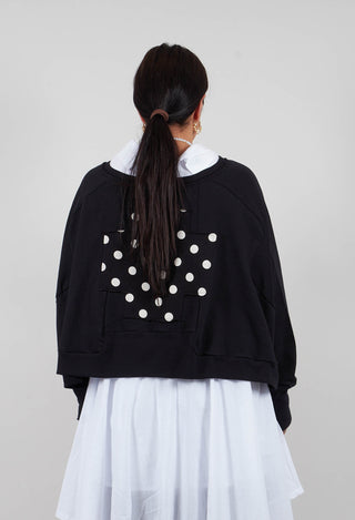 Wide Short Sweatshirt in Black with White Dots Plus