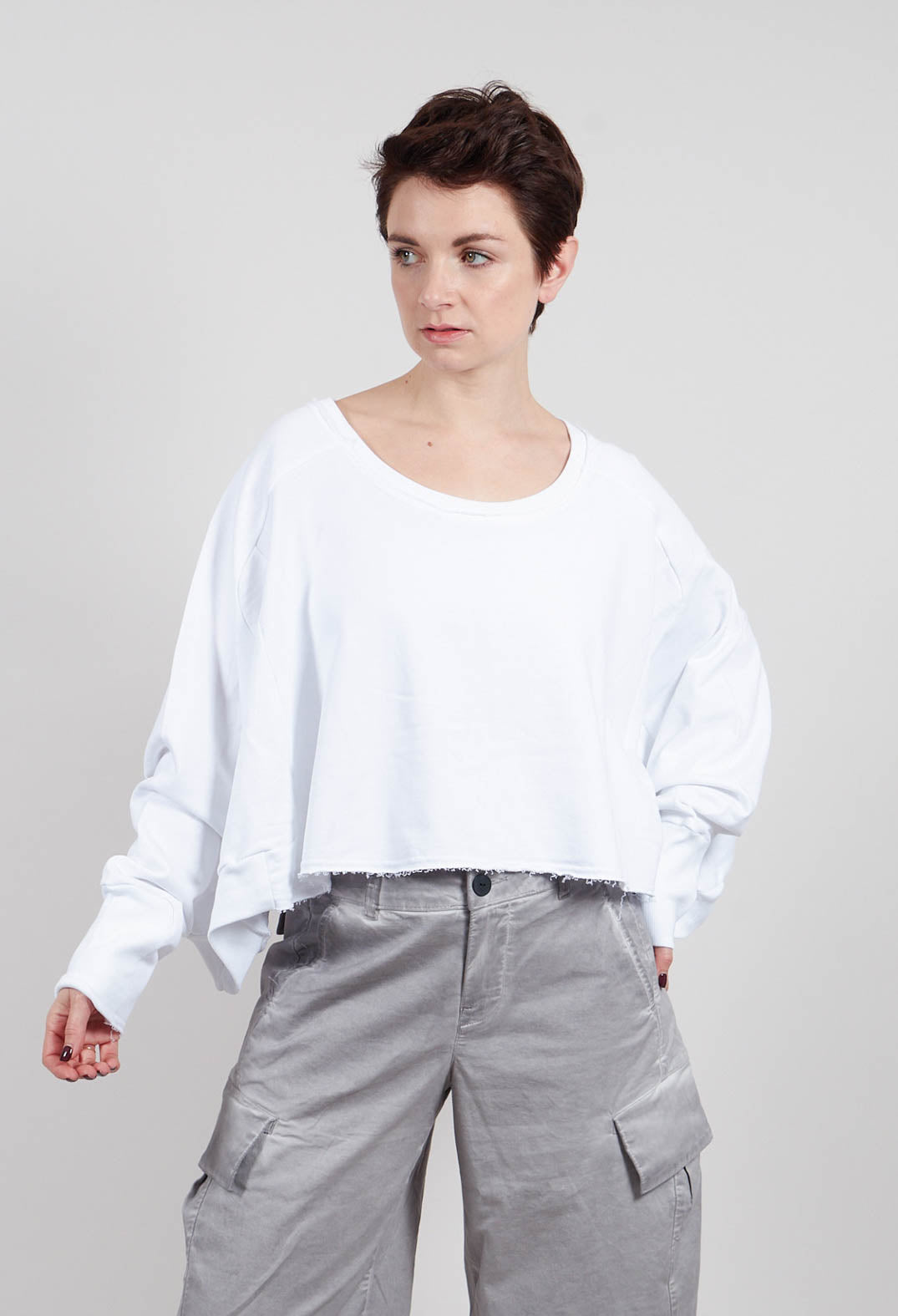 Wide Short Sweatshirt in White with White Plus