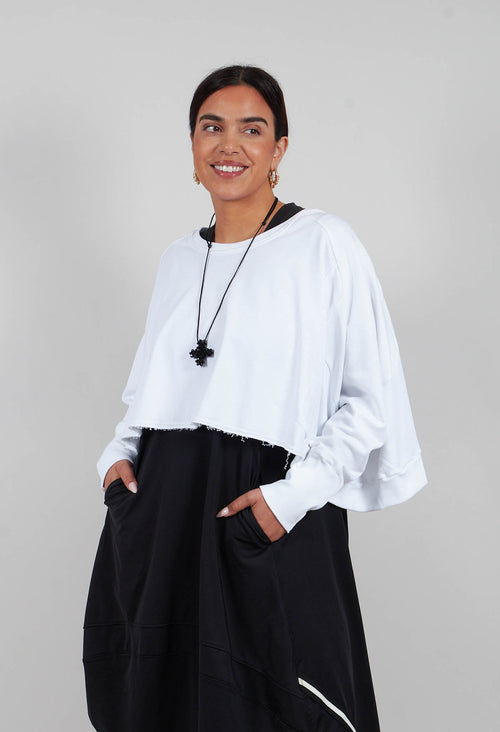 Wide Short Sweatshirt in White with White Plus