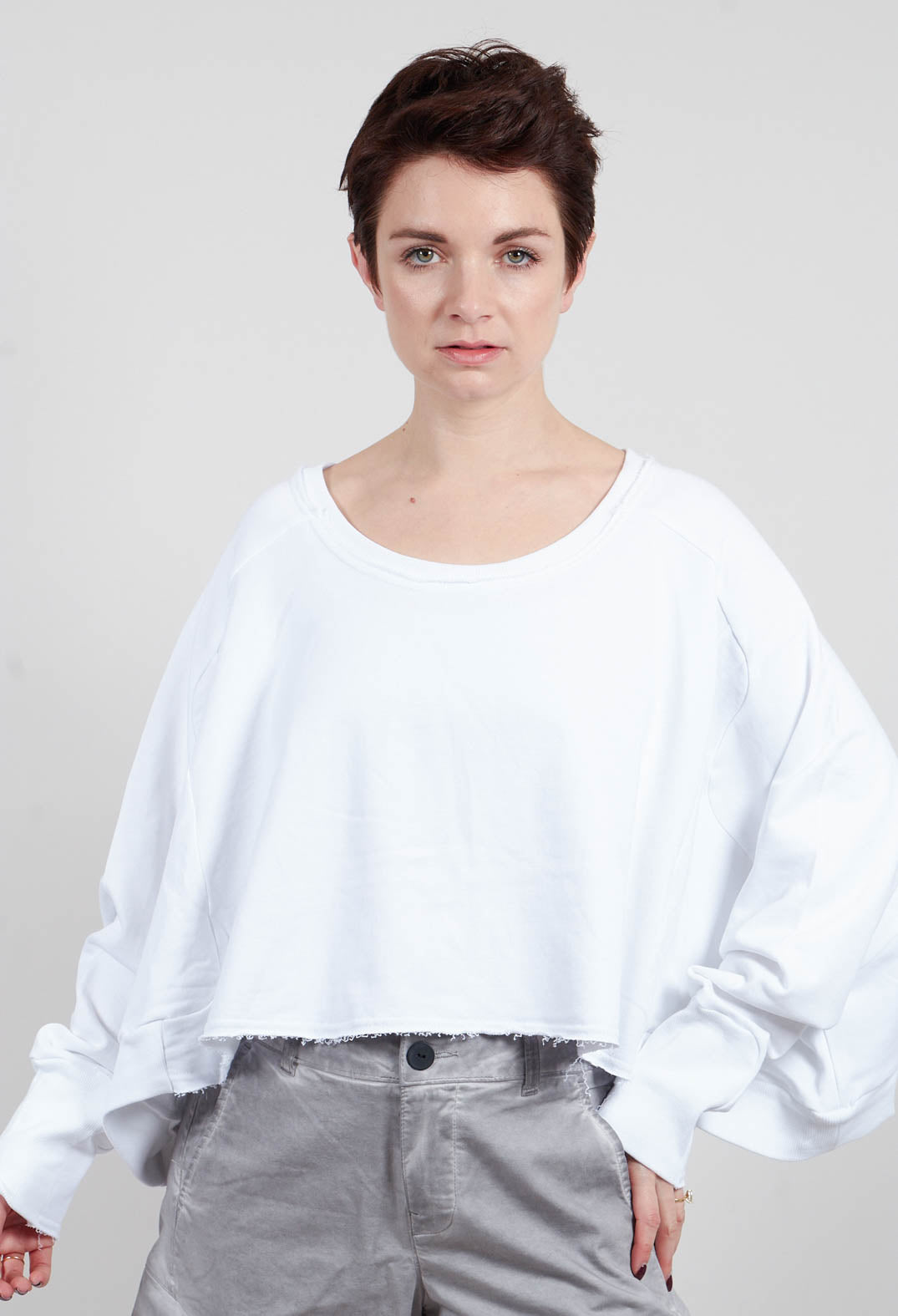 Wide Short Sweatshirt in White with White Plus