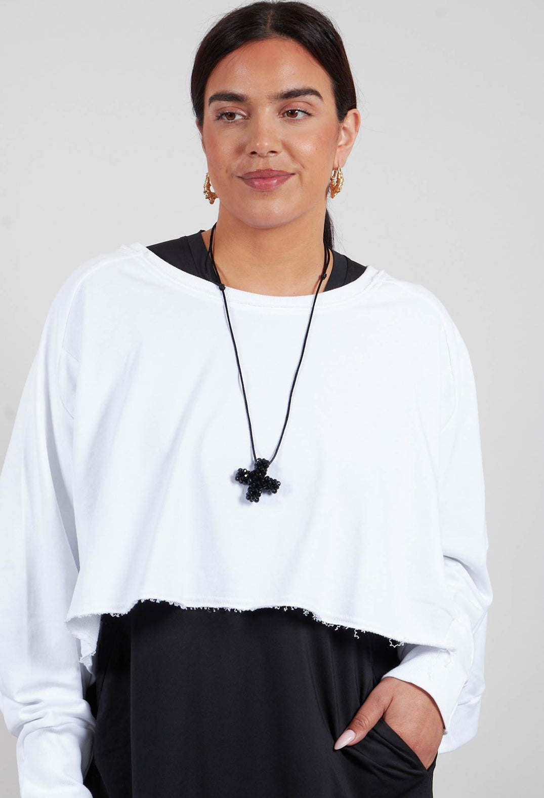 Wide Short Sweatshirt in White with White Plus