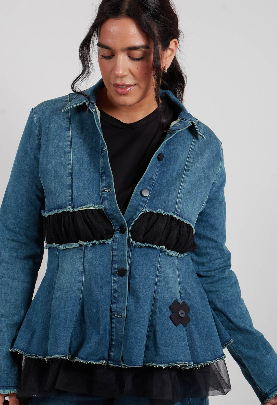 La Belle Denim Mesh Jacket in Blue