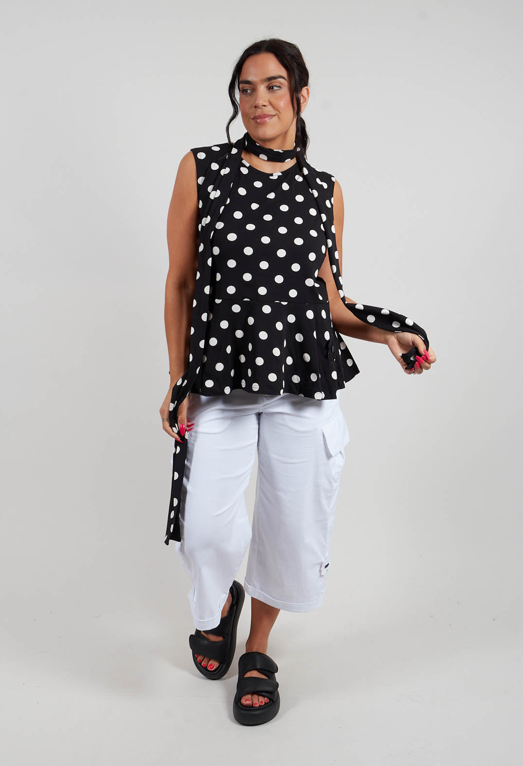 X Pose Top in Black White Dots