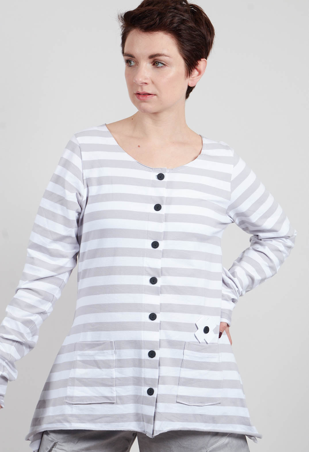 My Shirt Cardigan in Cement Stripe