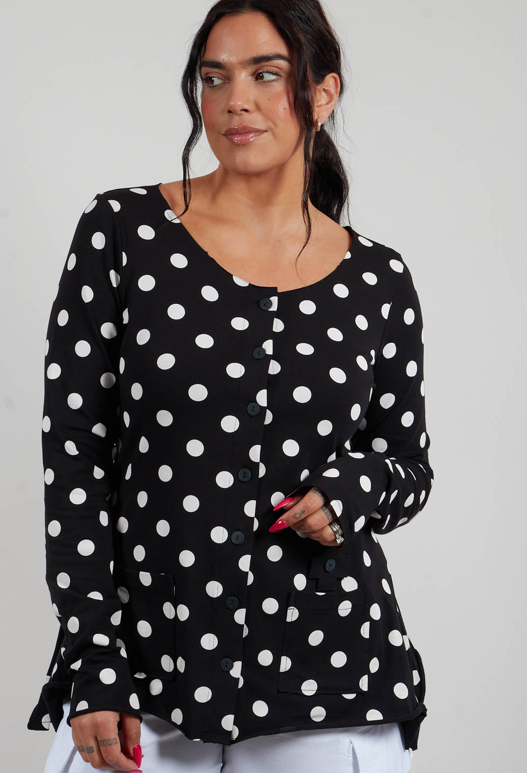 My Shirt Cardigan in Black White Dots
