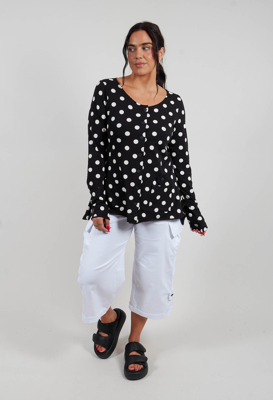 My Shirt Cardigan in Black White Dots