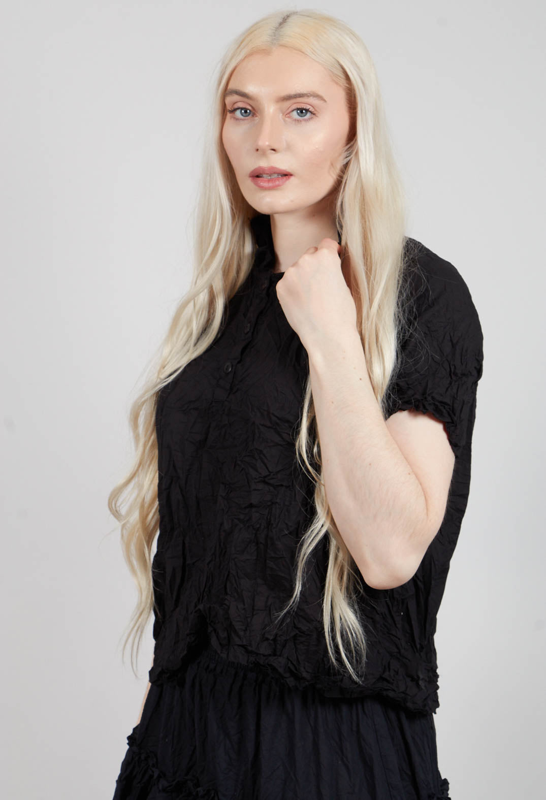 Applikleid Blouse in Kaviar