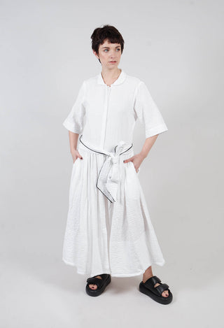 Textured Shirt Style Dress in White