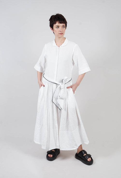Textured Shirt Style Dress in White