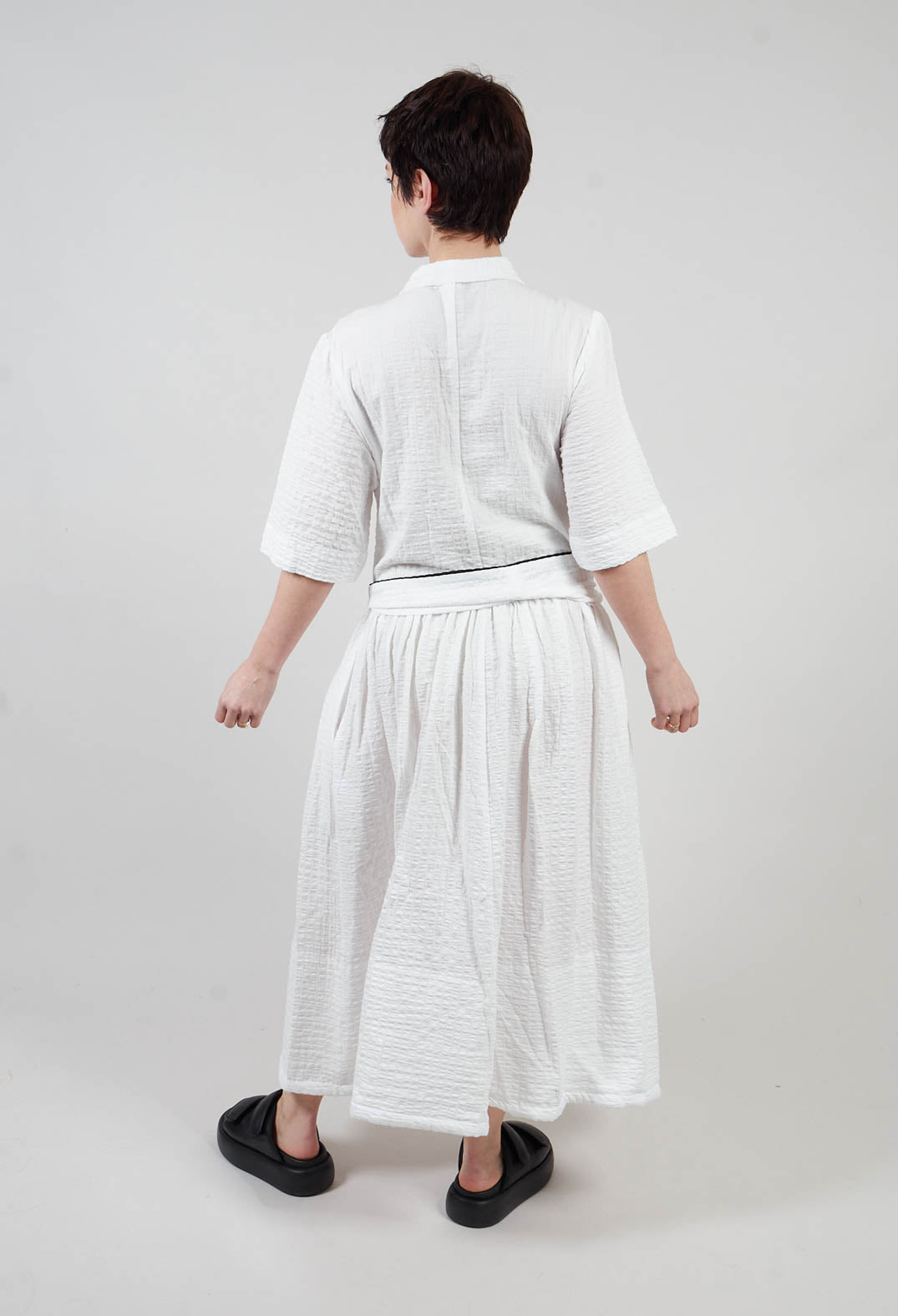 Textured Shirt Style Dress in White